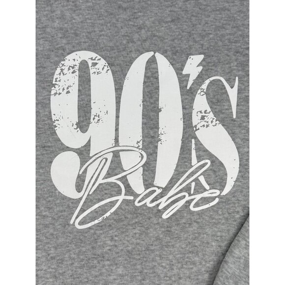 SHEIN Gray "90s Babe" Distressed Crew Neck Relaxed Fit Sweater Grunge Era Y2K - Picture 4 of 12